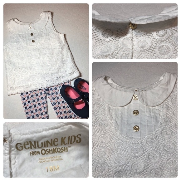 2 Adorable Lace Sleeveless OSHKOSH Tops White & Gold Size 18 Months - Picture 4 of 5